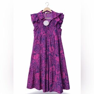 NWT Umgee Boho Tiered Paisley Midi Dress - Pink & Navy size Midium